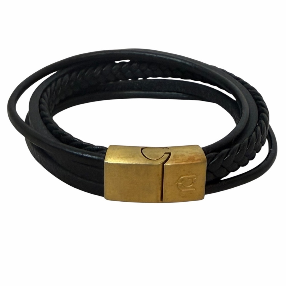 Giorgio Milano Black Leather Multi‑Strand Bracelet, Gold Clasp
